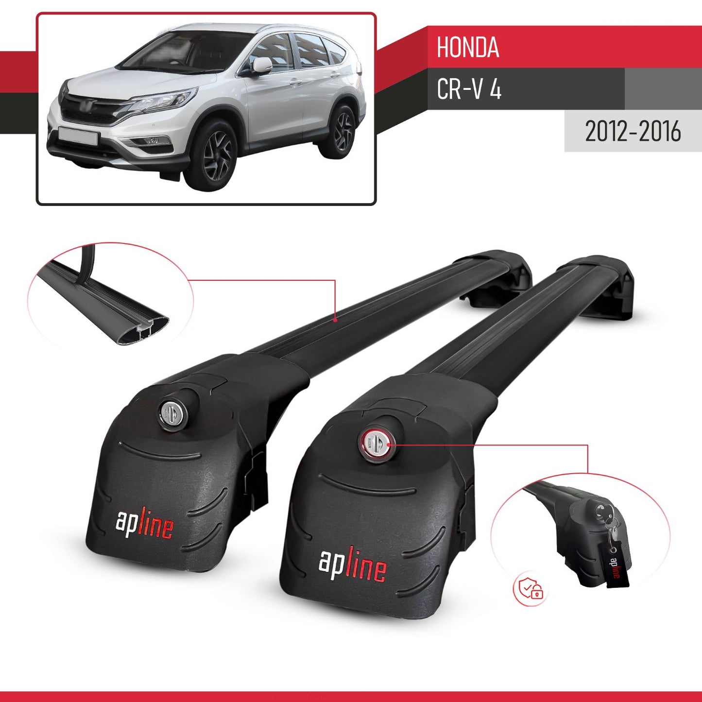 ACE-2 Dakdrager bagagedrager compatibel met Honda CR-V 4 2012-2016 Spoorstaven Zwart Aluminium 2 Staven