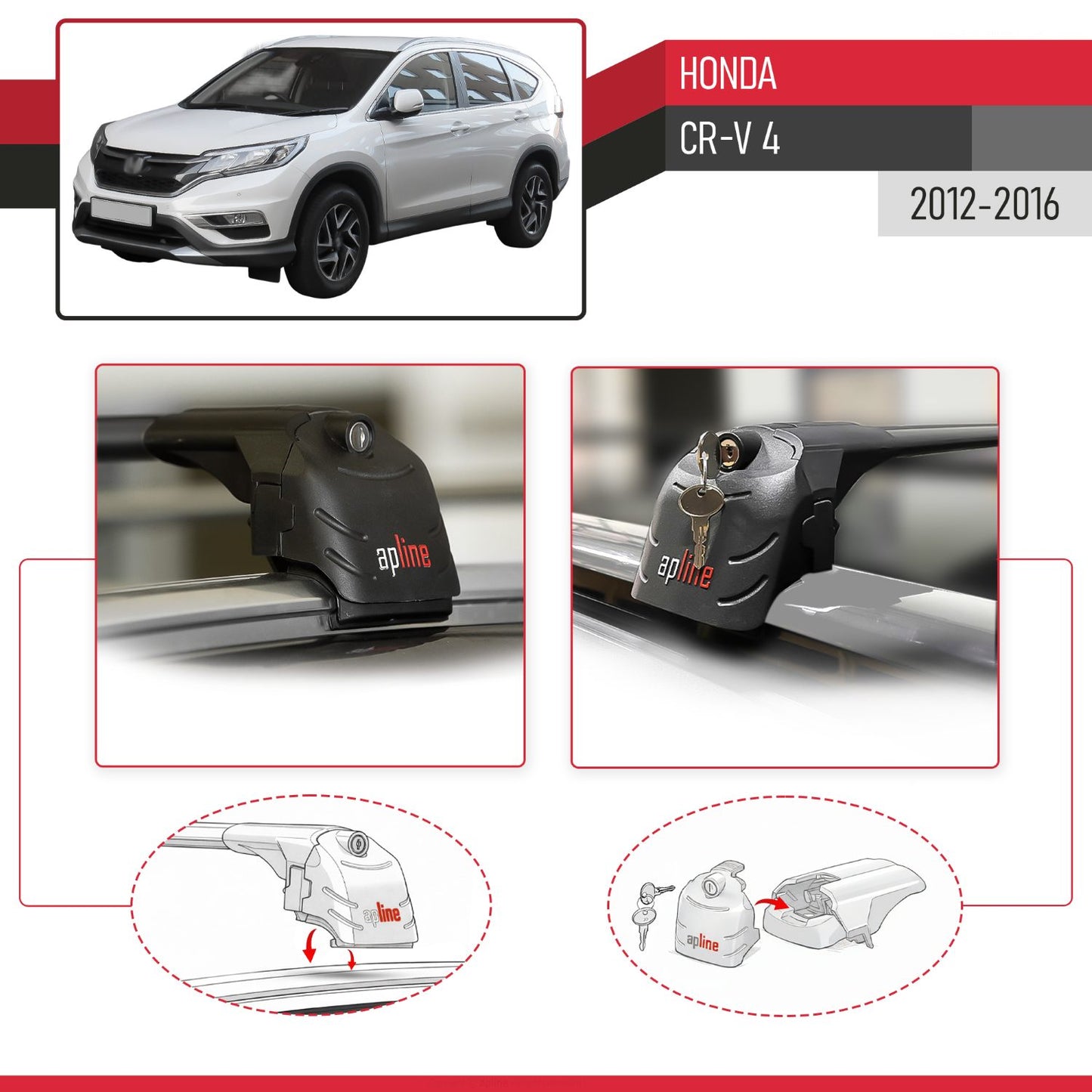 ACE-2 Dakdrager bagagedrager compatibel met Honda CR-V 4 2012-2016 Spoorstaven Zwart Aluminium 2 Staven