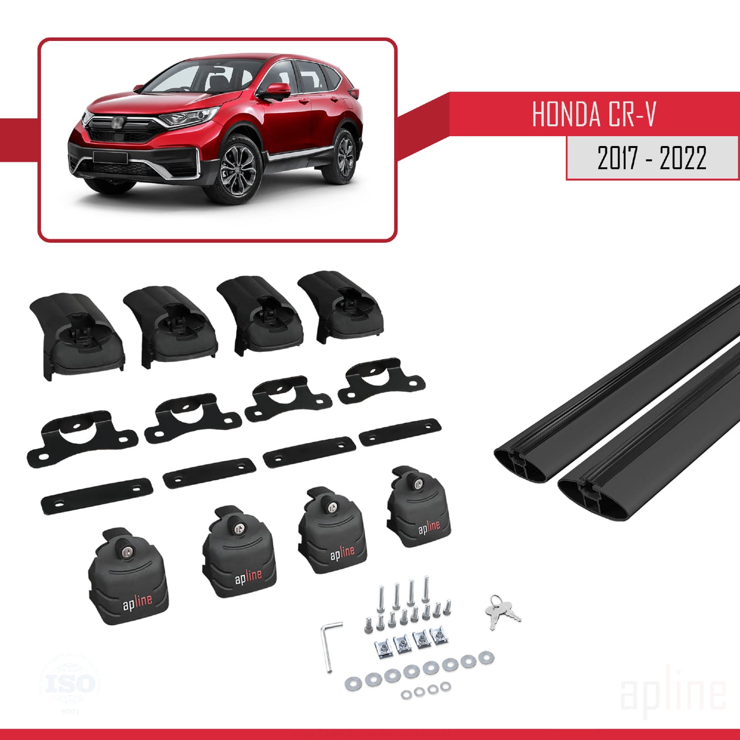 ACE-2 Dakdrager bagagedrager compatibel met Honda CR-V 5 2017-2022 Spoorstaven Zwart Aluminium 2 Staven