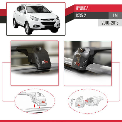 ACE-2 Dakdrager bagagedrager compatibel met Hyundai ix35 2 (LM) 2010-2015 Spoorstaven Zwart Aluminium 2 Staven