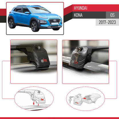 ACE-2 Dakdrager bagagedrager compatibel met Hyundai Kona (OS) 2017-2022 Spoorstaven Zwart Aluminium 2 Staven
