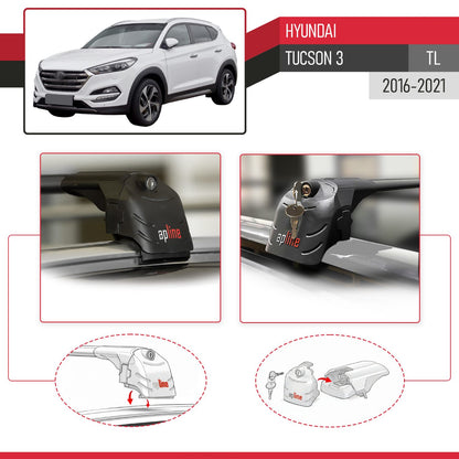 ACE-2 Dakdrager bagagedrager compatibel met Hyundai Tucson 3 (TL) 2016-2021 Spoorstaven Zwart Aluminium 2 Staven