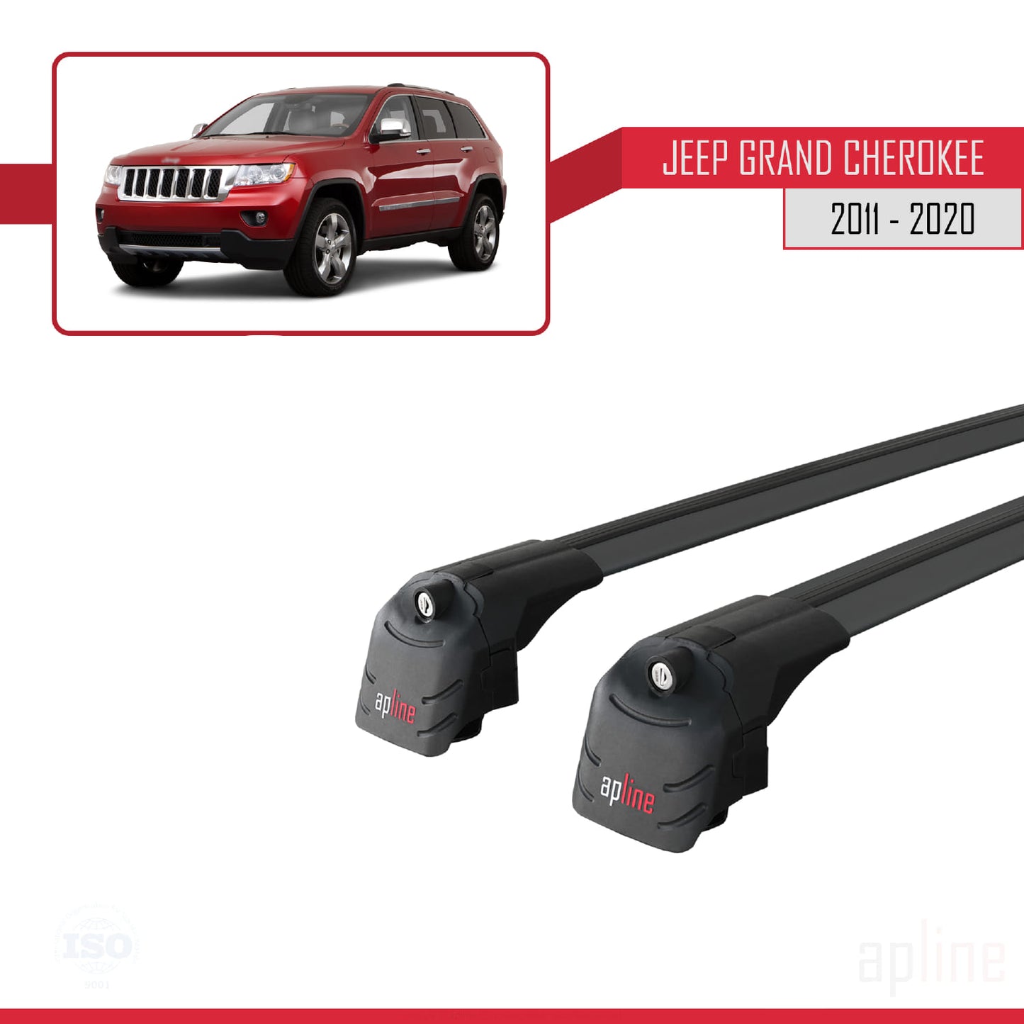 ACE-2 Dakdrager bagagedrager compatibel met Jeep Grand Cherokee 4 (WK2) 2011-2020 Spoorstaven Zwart Aluminium 2 Staven