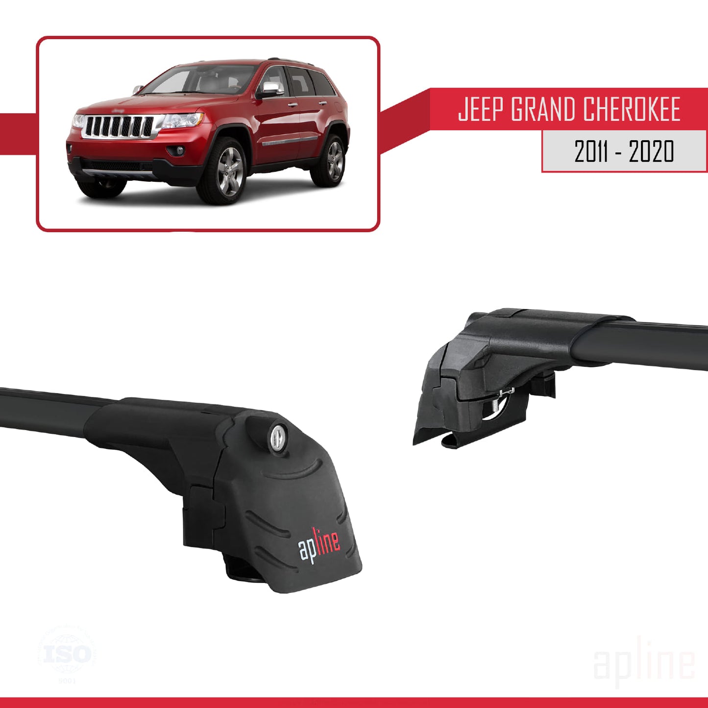 ACE-2 Dakdrager bagagedrager compatibel met Jeep Grand Cherokee 4 (WK2) 2011-2020 Spoorstaven Zwart Aluminium 2 Staven