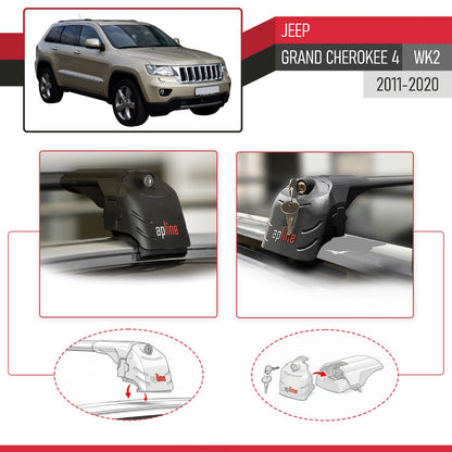ACE-2 Dakdrager bagagedrager compatibel met Jeep Grand Cherokee 4 (WK2) 2011-2020 Spoorstaven Zwart Aluminium 2 Staven