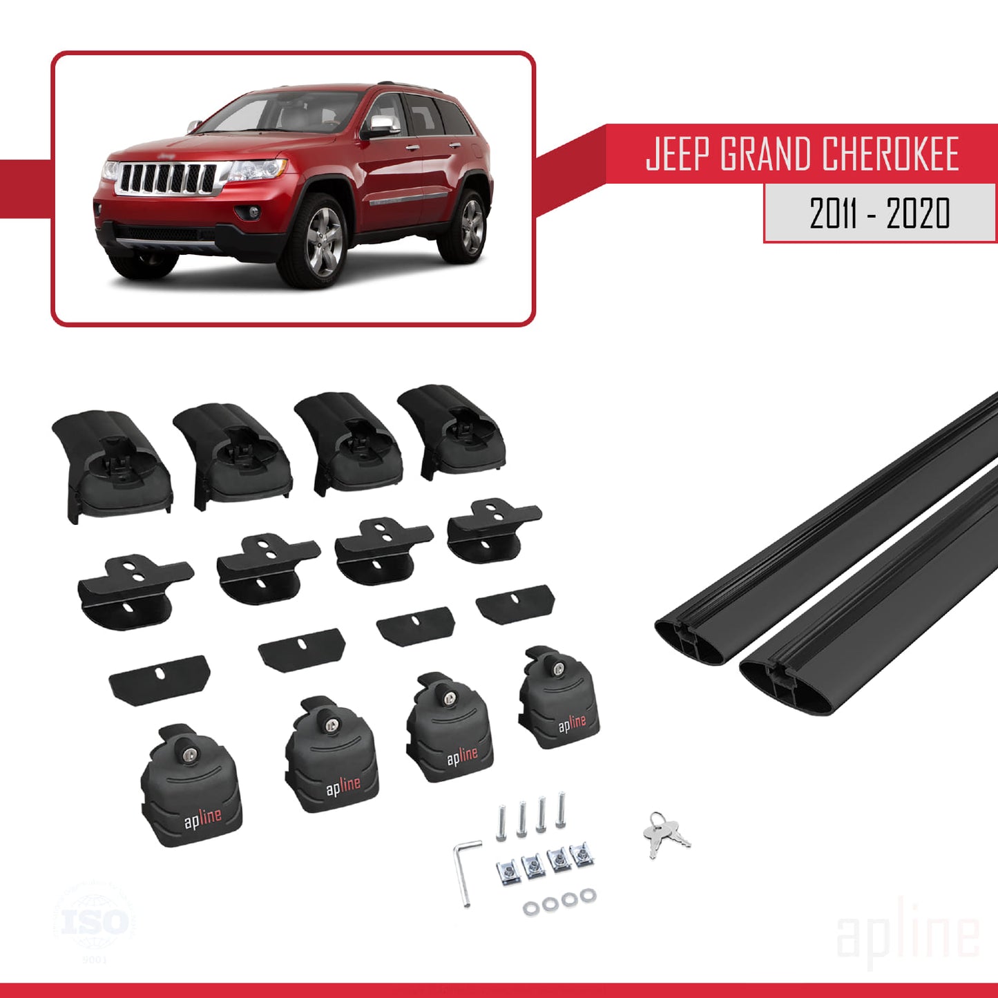 ACE-2 Dakdrager bagagedrager compatibel met Jeep Grand Cherokee 4 (WK2) 2011-2020 Spoorstaven Zwart Aluminium 2 Staven