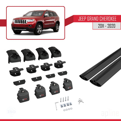 ACE-2 Dakdrager bagagedrager compatibel met Jeep Grand Cherokee 4 (WK2) 2011-2020 Spoorstaven Zwart Aluminium 2 Staven