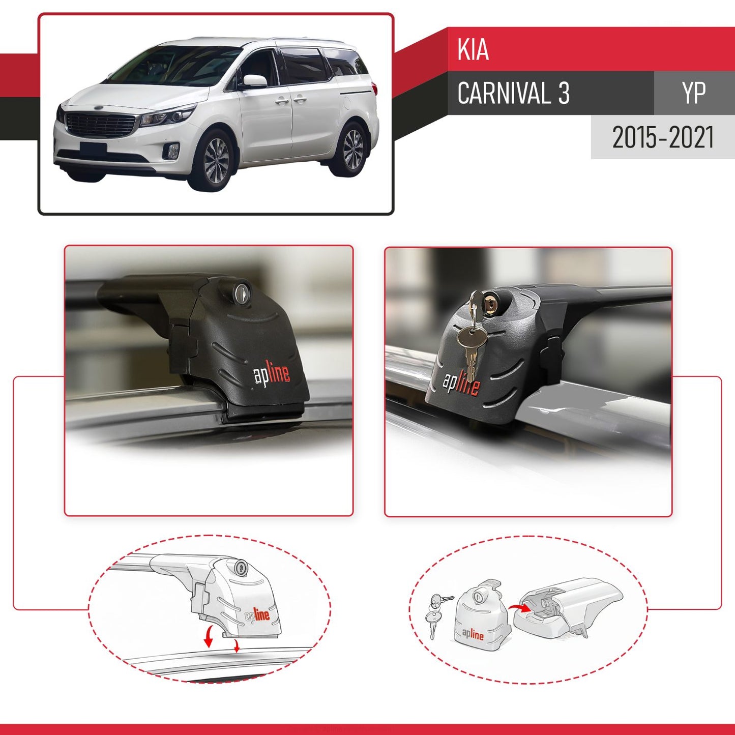 Compatible with Kia Carnival 3 (YP) 2015-2021 ACE-2 Car Roof Rack Cross Bar Black Aluminium 2 Bars