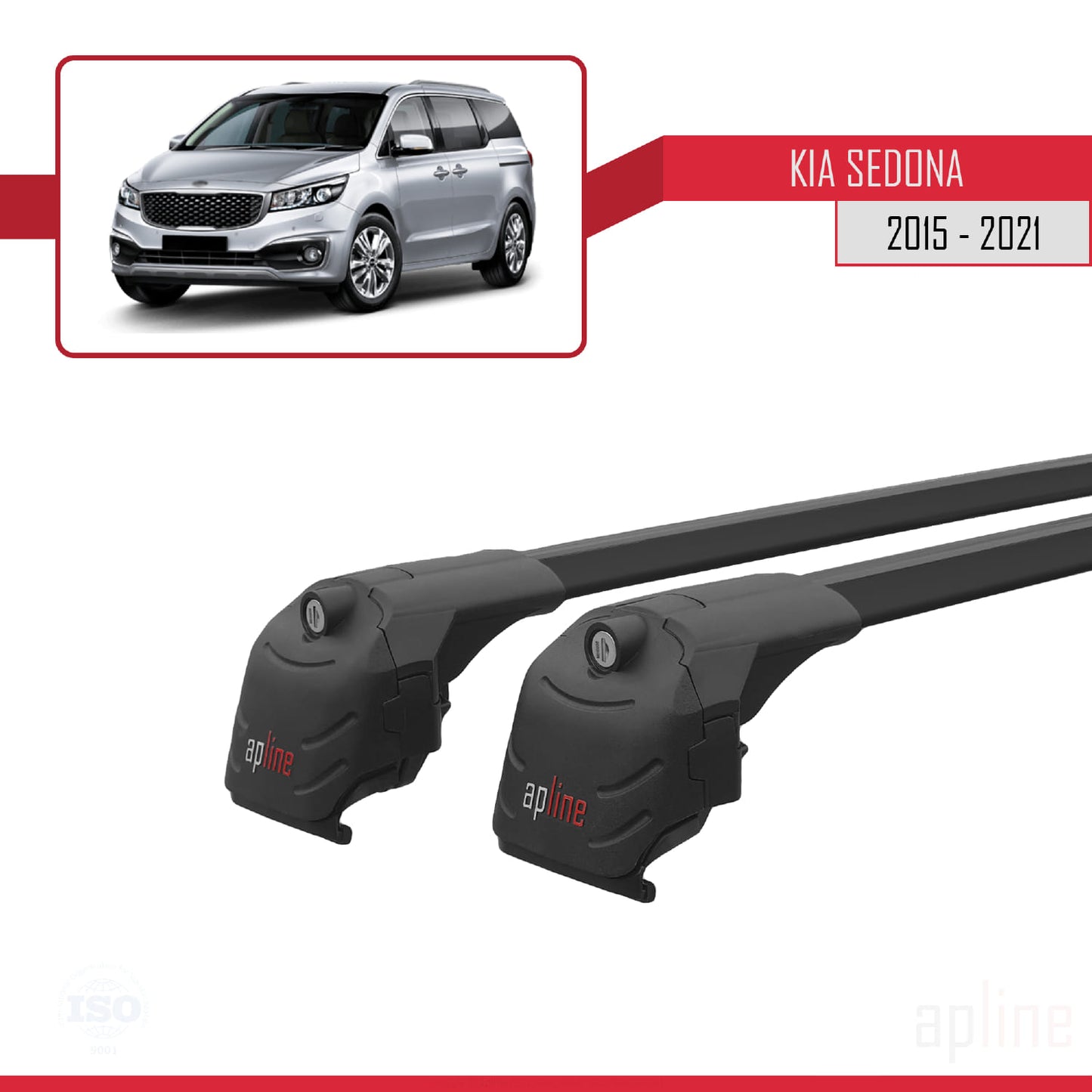 Compatible with Kia Sedona 3 (YP) 2015-2021 ACE-2 Car Roof Rack Cross Bar Black Aluminium 2 Bars