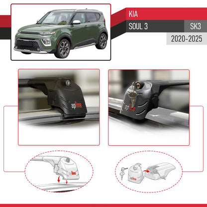 Compatible with Kia Soul 3 (SK3) 2020-2025 ACE-2 Car Roof Rack Cross Bar Black Aluminium 2 Bars