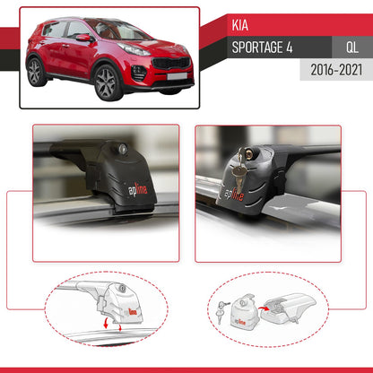 ACE-2 Dakdrager bagagedrager compatibel met Kia Sportage 4 (QL) 2016-2021 Spoorstaven Zwart Aluminium 2 Staven