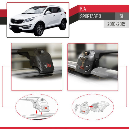 ACE-2 Dakdrager bagagedrager compatibel met Kia Sportage 3 (SL) 2010-2015 Spoorstaven Zwart Aluminium 2 Staven