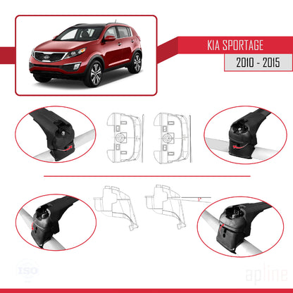 ACE-2 Dakdrager bagagedrager compatibel met Kia Sportage 3 (SL) 2010-2015 Spoorstaven Zwart Aluminium 2 Staven