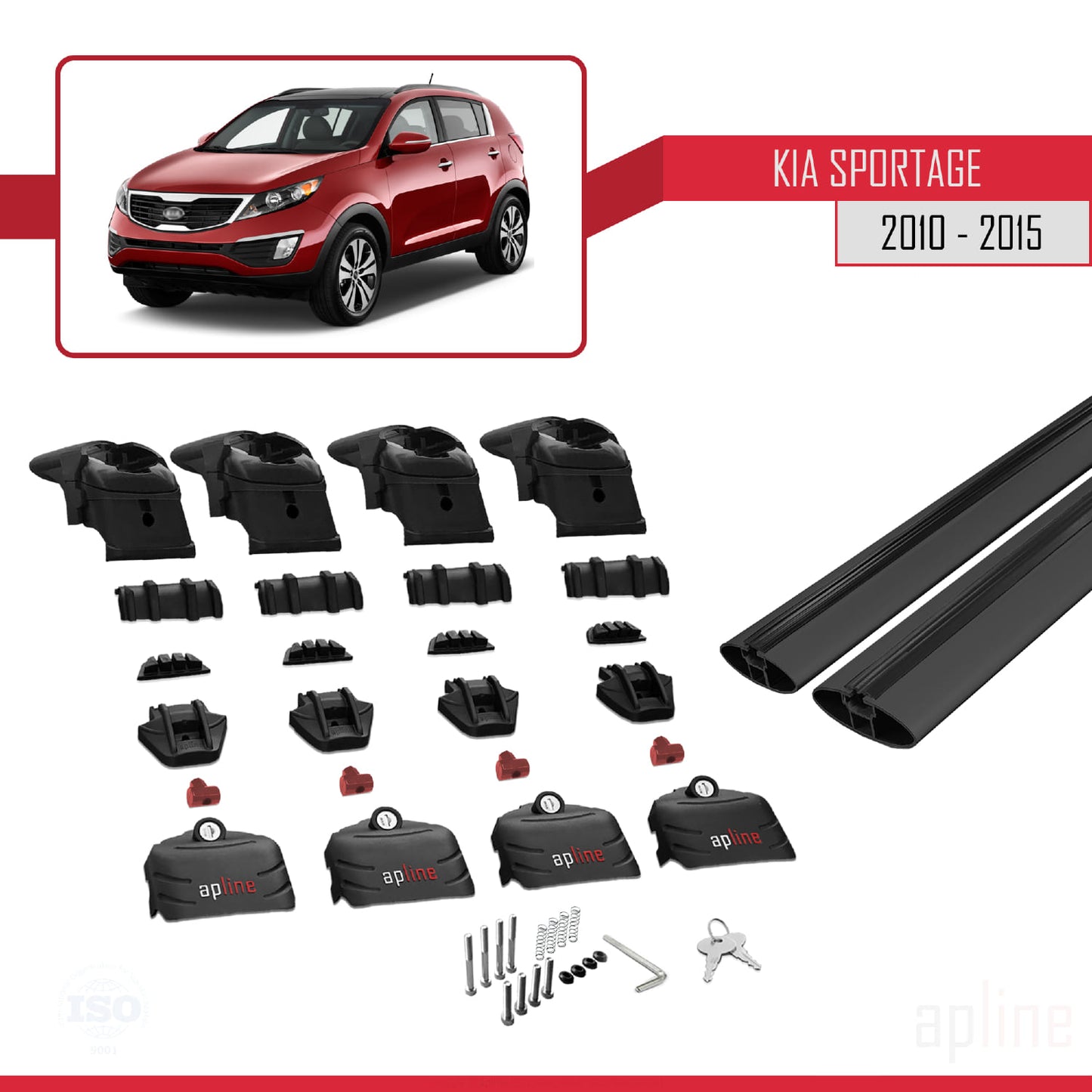 ACE-2 Dakdrager bagagedrager compatibel met Kia Sportage 3 (SL) 2010-2015 Spoorstaven Zwart Aluminium 2 Staven