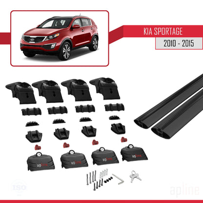 ACE-2 Dakdrager bagagedrager compatibel met Kia Sportage 3 (SL) 2010-2015 Spoorstaven Zwart Aluminium 2 Staven