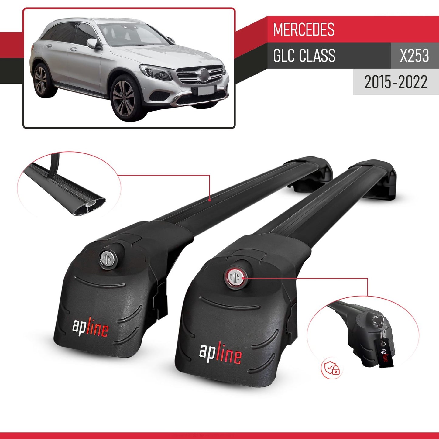 ACE-2 Dakdrager bagagedrager compatibel met Mercedes GLC Klasse (X253) 2016-2022 Spoorstaven Zwart Aluminium 2 Staven
