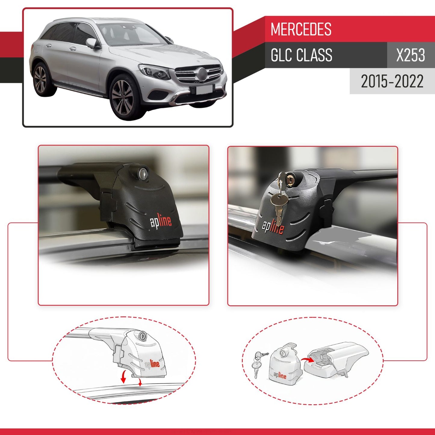 ACE-2 Dakdrager bagagedrager compatibel met Mercedes GLC Klasse (X253) 2016-2022 Spoorstaven Zwart Aluminium 2 Staven