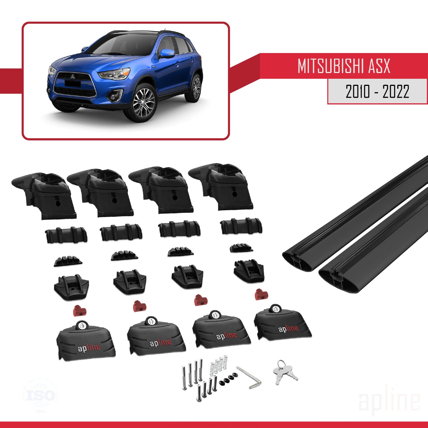 Compatible avec Mitsubishi ASX (GA) 2010-2022 ACE-2 Barres de Toit Railing Porte-Bagages de Voiture Noir Aluminium 2 Barres
