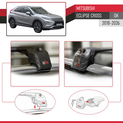 Compatible with Mitsubishi Eclipse Cross (GK) 2018-2025 ACE-2 Car Roof Rack Cross Bar Black Aluminium 2 Bars