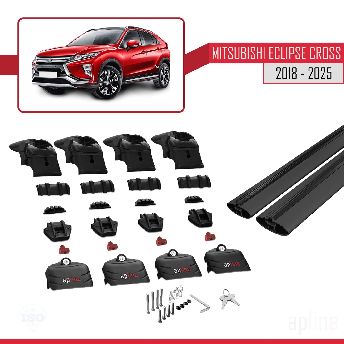 Compatible avec Mitsubishi Eclipse Cross (GK) 2018-2025 ACE-2 Barres de Toit Railing Porte-Bagages de Voiture Noir Aluminium 2 Barres