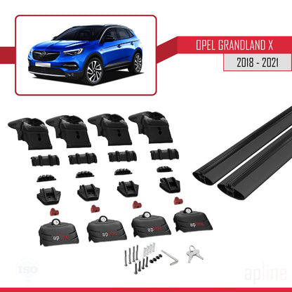 Compatible with Opel Grandland X 2018-2021 ACE-2 Car Roof Rack Cross Bar Black Aluminium 2 Bars