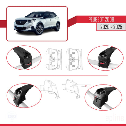 Compatible with Peugeot 2008 II (P24) 2020-2025 ACE-2 Car Roof Rack Cross Bar Black Aluminium 2 Bars