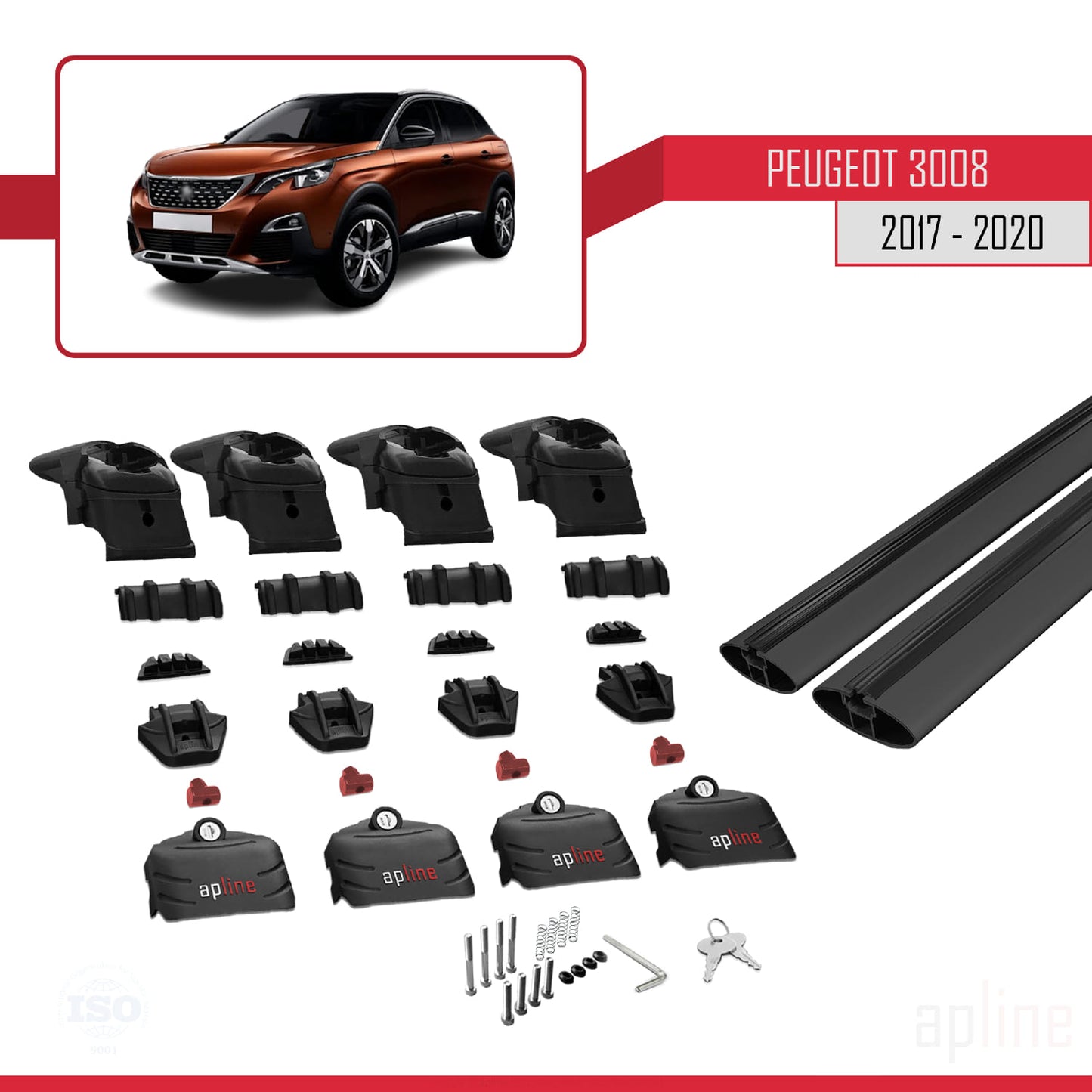 Compatible with Peugeot 3008 II (P84) Pre-Facelift 2017-2020 ACE-2 Car Roof Rack Cross Bar Black Aluminium 2 Bars