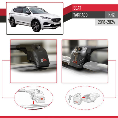 Compatible with Seat Tarraco (KN2) 2018-2024 ACE-2 Car Roof Rack Cross Bar Black Aluminium 2 Bars