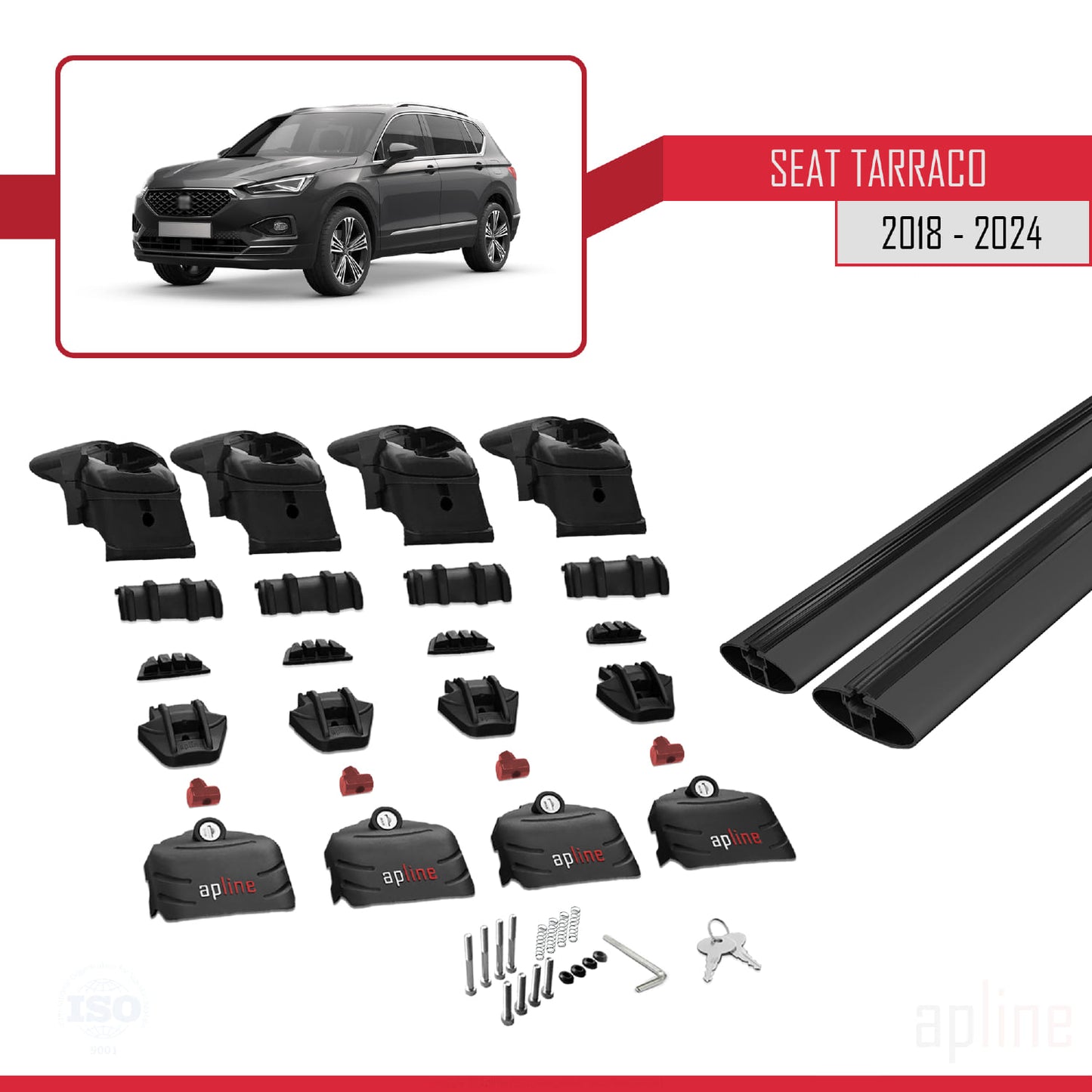 Compatible avec Seat Tarraco (KN2) 2018-2024 ACE-2 Barres de Toit Railing Porte-Bagages de Voiture Noir Aluminium 2 Barres