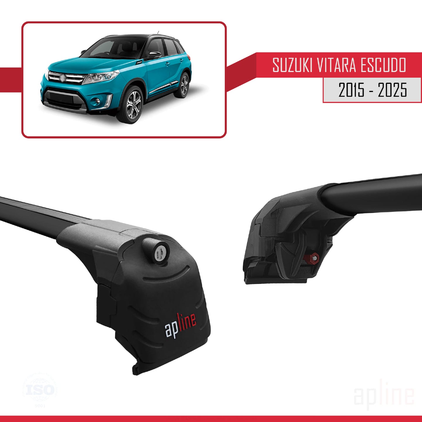 ACE-2 Dakdrager bagagedrager compatibel met Suzuki Vitara/Escudo (LY) 2015-2025 Spoorstaven Zwart Aluminium 2 Staven