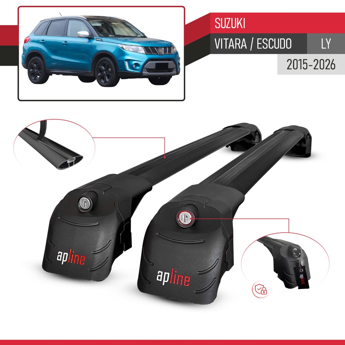 Compatible with Suzuki Vitara/Escudo (LY) 2015-2025 ACE-2 Car Roof Rack Cross Bar Black Aluminium 2 Bars