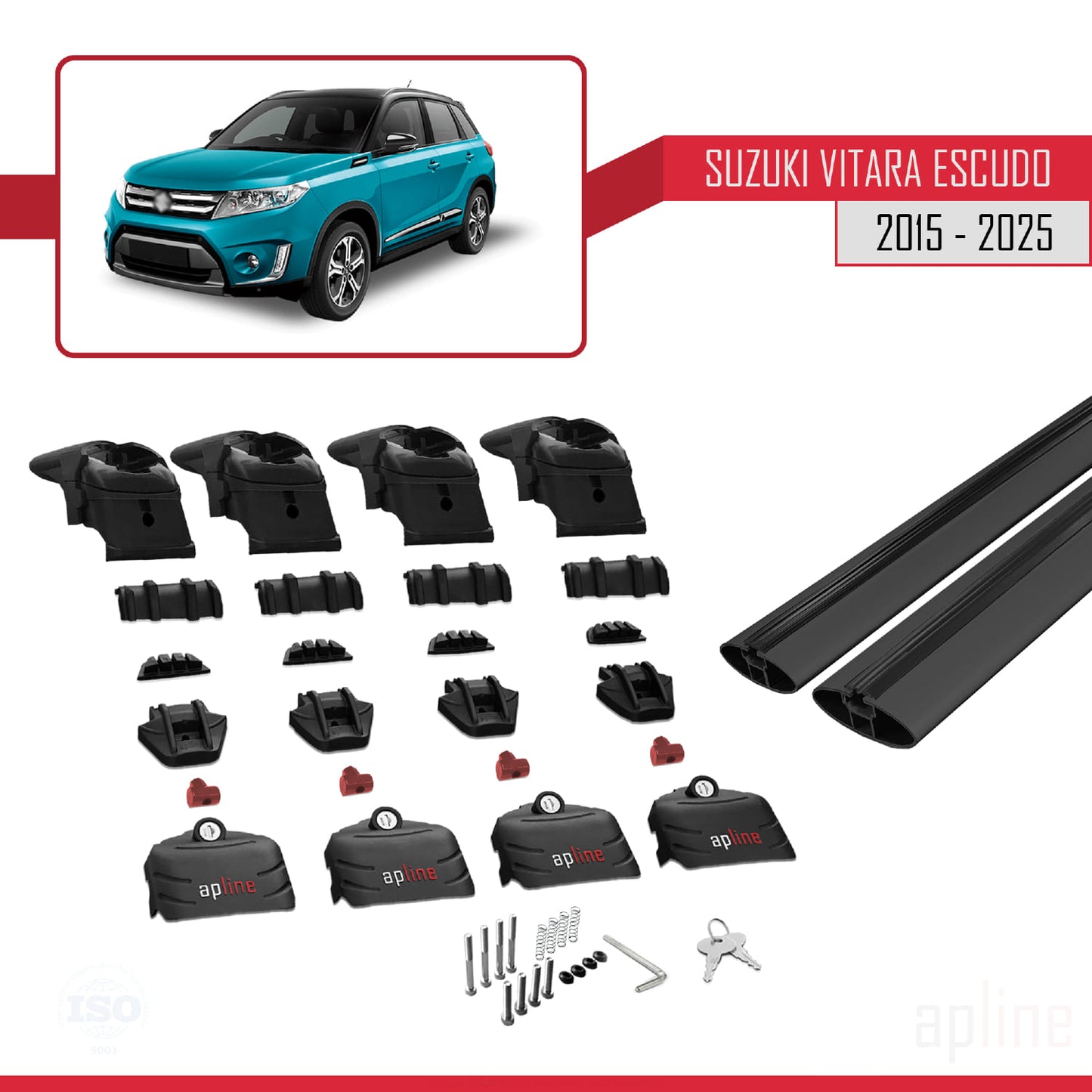 ACE-2 Dakdrager bagagedrager compatibel met Suzuki Vitara/Escudo (LY) 2015-2025 Spoorstaven Zwart Aluminium 2 Staven
