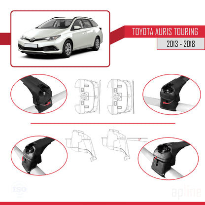 ACE-2 Dakdrager bagagedrager compatibel met Toyota Auris 2 (E180) Touring Sports 2013-2018 Spoorstaven Zwart Aluminium 2 Staven