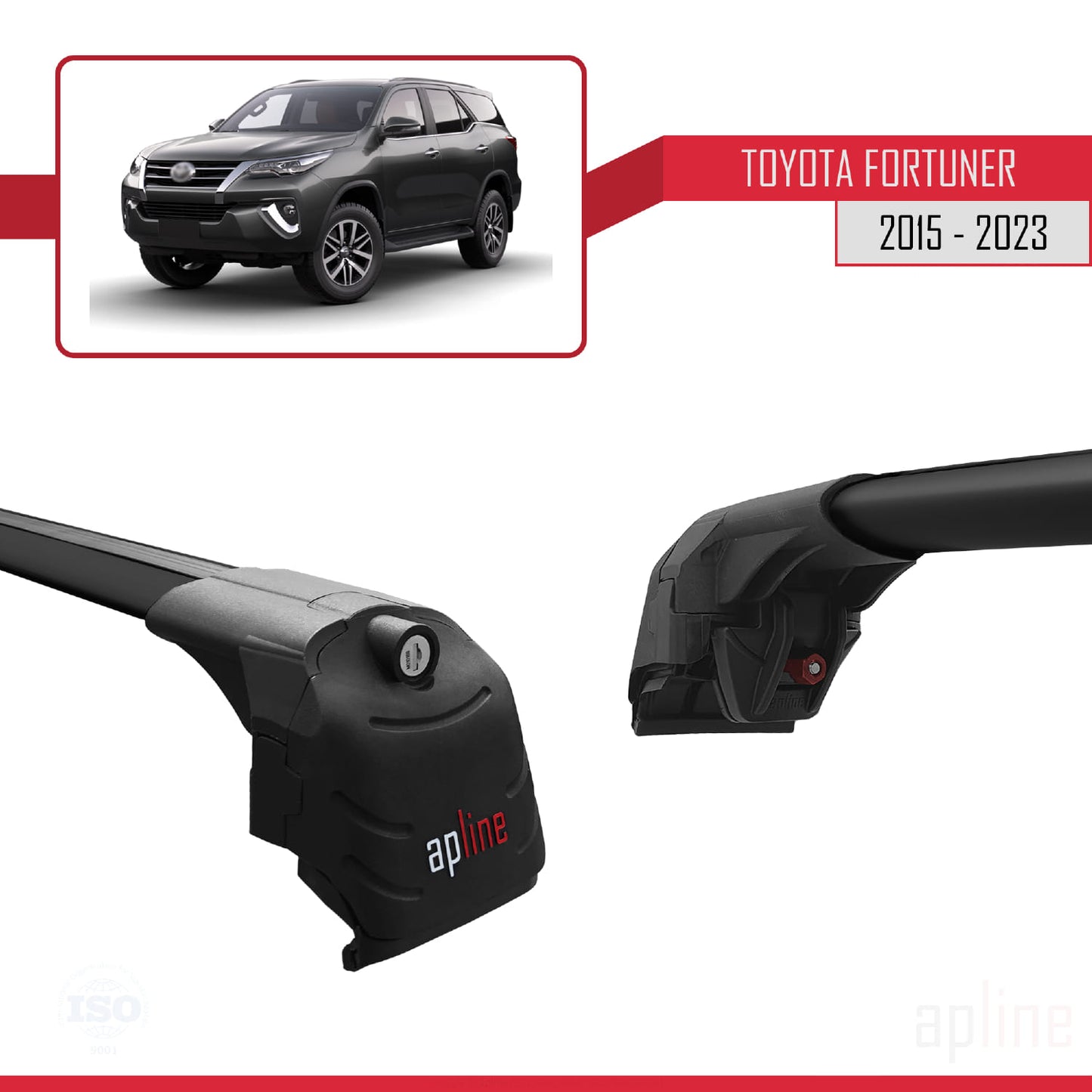 ACE-2 Dakdrager bagagedrager compatibel met Toyota Fortuner (AN160) 2015-2023 Spoorstaven Zwart Aluminium 2 Staven