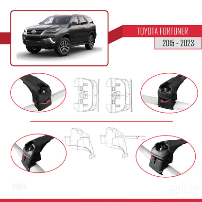 ACE-2 Dakdrager bagagedrager compatibel met Toyota Fortuner (AN160) 2015-2023 Spoorstaven Zwart Aluminium 2 Staven