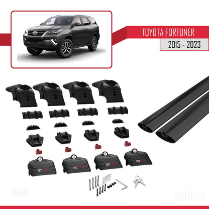 ACE-2 Dakdrager bagagedrager compatibel met Toyota Fortuner (AN160) 2015-2023 Spoorstaven Zwart Aluminium 2 Staven