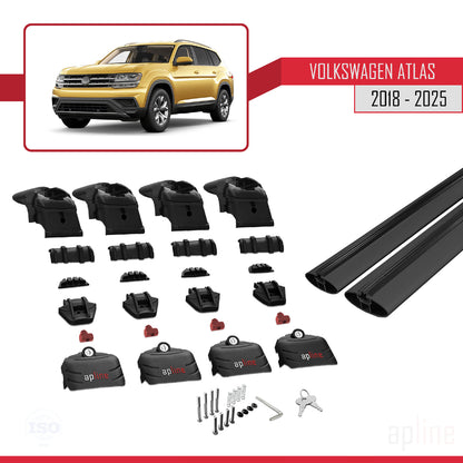 Compatible avec Volkswagen Atlas (CA1) 2018-2025 ACE-2 Barres de Toit Railing Porte-Bagages de Voiture Noir Aluminium 2 Barres