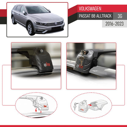 Compatible with Volkswagen Passat B8 (3G) Alltrack 2016-2023 ACE-2 Car Roof Rack Cross Bar Black Aluminium 2 Bars