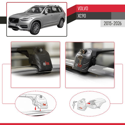 Compatible with Volvo XC90 II 2015-2025 ACE-2 Car Roof Rack Cross Bar Black Aluminium 2 Bars