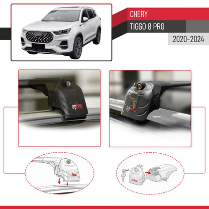ACE-2 Dakdrager bagagedrager compatibel met Chery Tiggo 8 Pro 2020-2023 Spoorstaven Zwart Aluminium 2 Staven