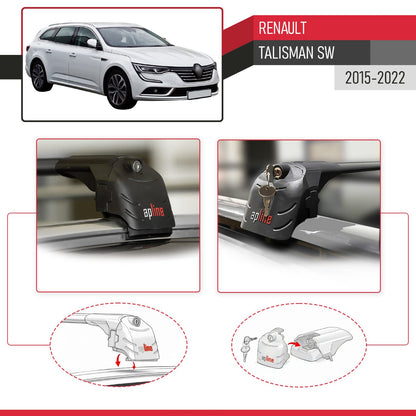 ACE-2 Dakdrager bagagedrager compatibel met Renault Talisman SW 2015-2022 Spoorstaven Zwart Aluminium 2 Staven