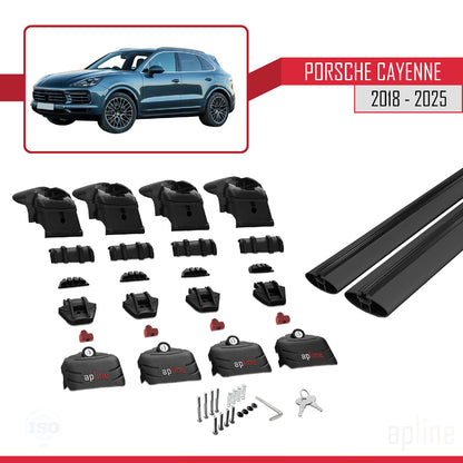 Compatible avec Porsche Cayenne 3 (9YA) 2018-2025 ACE-2 Barres de Toit Railing Porte-Bagages de Voiture Noir Aluminium 2 Barres