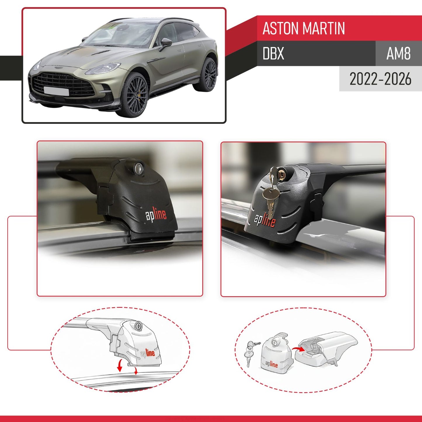 ACE-2 Dakdrager bagagedrager compatibel met Aston Martin (DBX707) 2022-2025 Spoorstaven Zwart Aluminium 2 Staven