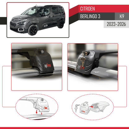 ACE-2 Dakdrager bagagedrager compatibel met Citroen Berlingo 3 (K9) 2023-2025 Spoorstaven Zwart Aluminium 2 Staven