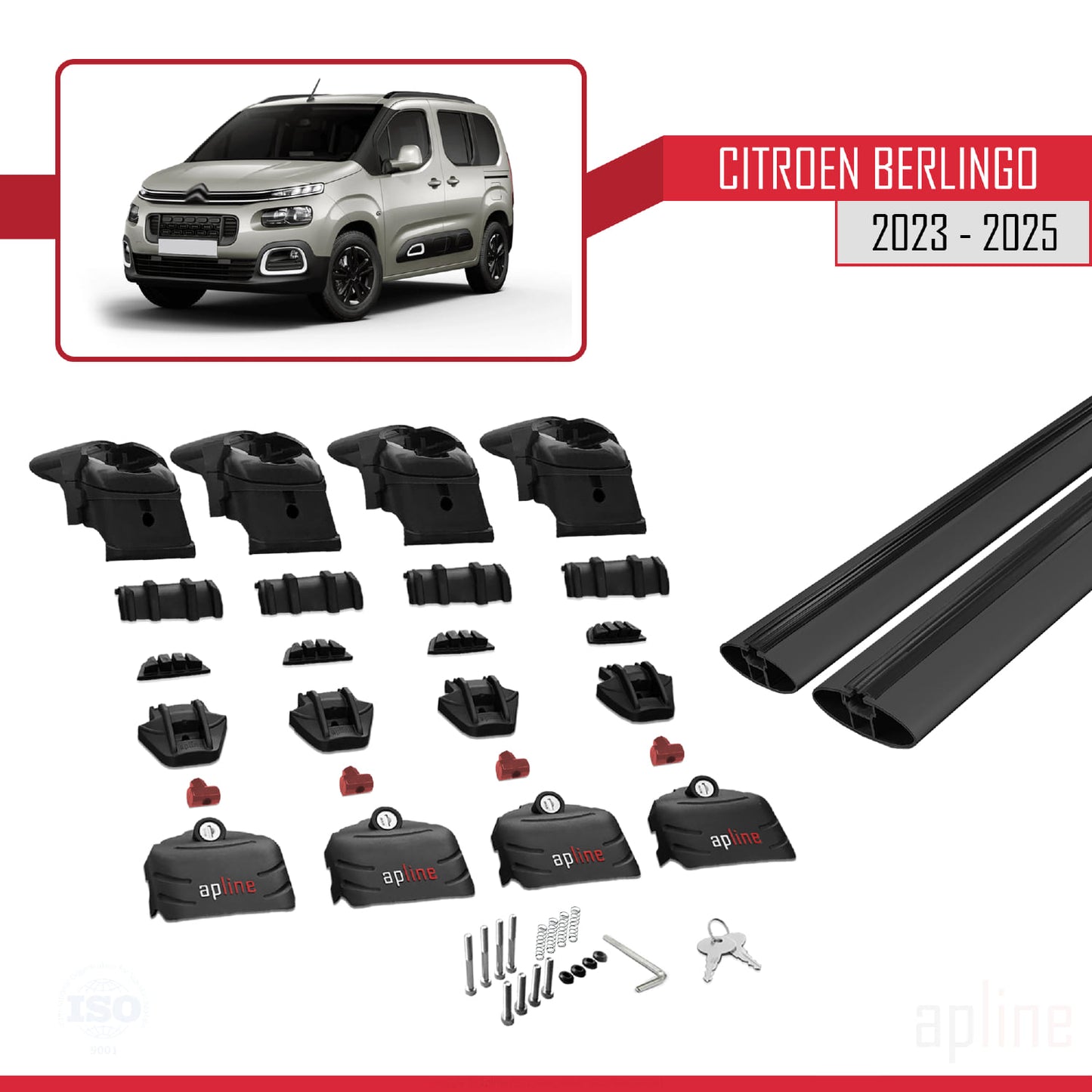 Compatible avec Citroen Berlingo 3 (K9) 2023-2025 ACE-2 Barres de Toit Railing Porte-Bagages de Voiture Noir Aluminium 2 Barres