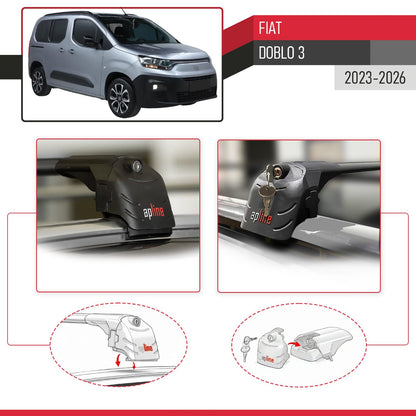ACE-2 Dakdrager bagagedrager compatibel met Fiat Doblo 3 2023-2025 Spoorstaven Zwart Aluminium 2 Staven