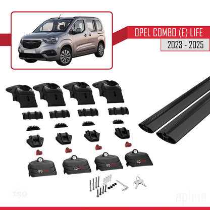 Compatible avec Opel Combo E Life 2023-2025 ACE-2 Barres de Toit Railing Porte-Bagages de Voiture Noir Aluminium 2 Barres
