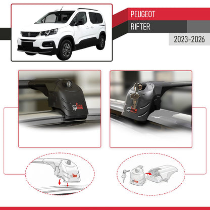 Compatible with Peugeot Rifter 2023-2024 ACE-2 Car Roof Rack Cross Bar Black Aluminium 2 Bars