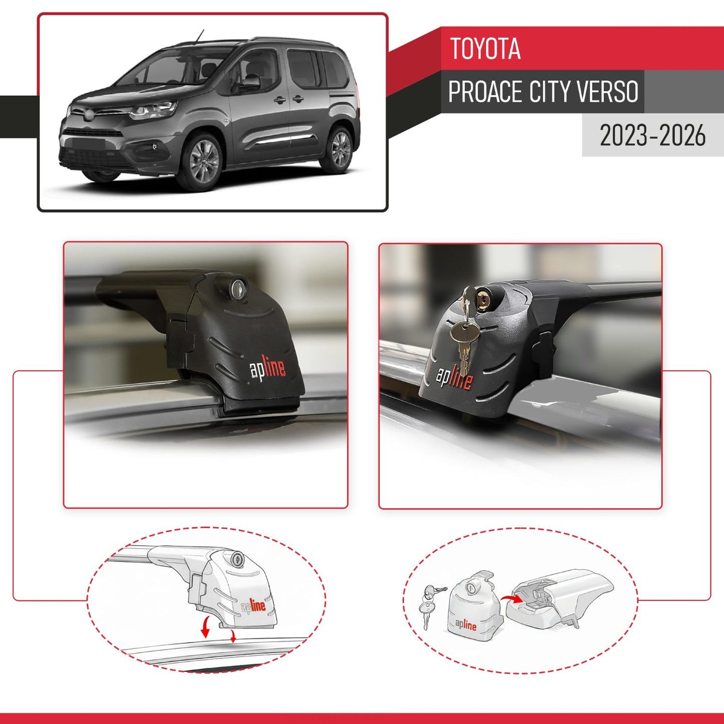Compatible with Toyota Proace City Verso 2023-2025 ACE-2 Car Roof Rack Cross Bar Black Aluminium 2 Bars