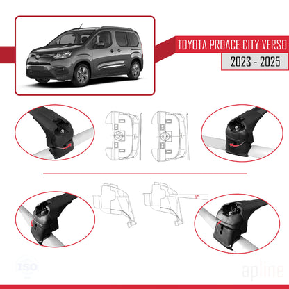 ACE-2 Dakdrager bagagedrager compatibel met Toyota Proace City Verso 2023-2025 Spoorstaven Zwart Aluminium 2 Staven